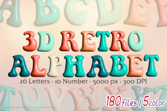 3D Retro Alphabet 70s Color Bundle Graphic by qArt Design