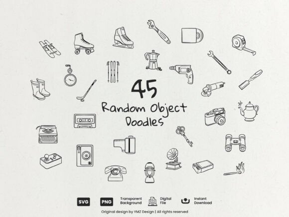 Retro and Everyday Items Clipart Bundle Graphic by Ymz Design