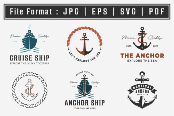 Set Bundle Anchor Ship Logo Icon Vintage